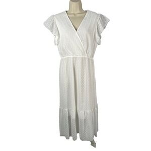 Fashion Dress Womens Medium White Swiss‎ Dot Midi Chiffon